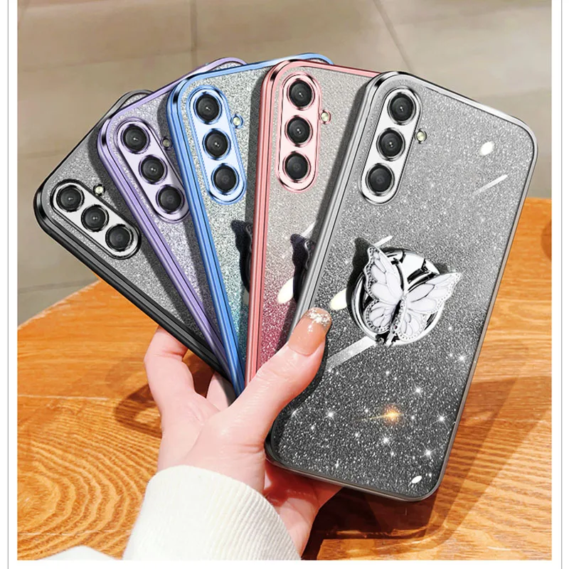 Butterfly Holder Bracket Glitter Plating Phone Case for Moto G60S G60 G30 G20 G10 G50 E13 E32 E22 E22i E20 E6S Stand Soft Cover