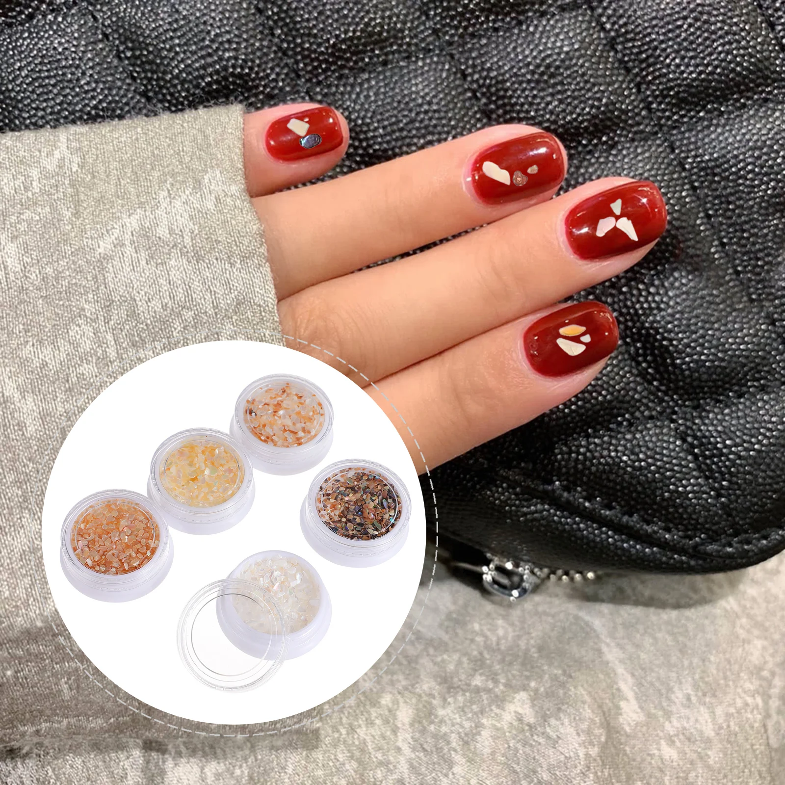 

5pcs Chic Shell Glitter Art Decorations Stylish Charms Manicure Supplies For Diy Design Cell Phone Case Decoration Nail Art