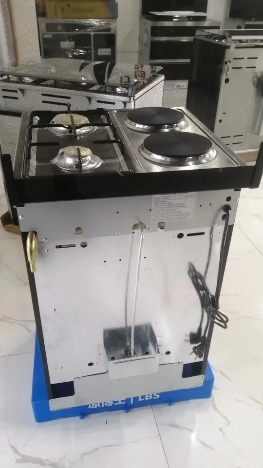 أجهزة المطبخ سعة 60 لترًا، 2 شعلة غاز، 2 موقد كهربائي، أطباق ساخنة مع فرن بيتزا