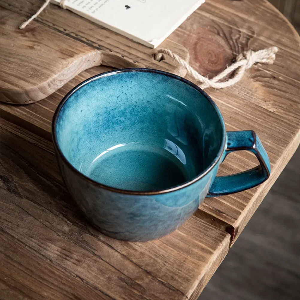 Sydney Blue Large Capacity Coffee Cup Household Ceramic Oat Cup Kiln Glazed Breakfast Bowl 650ml Drinkware Fathers Day Gifts