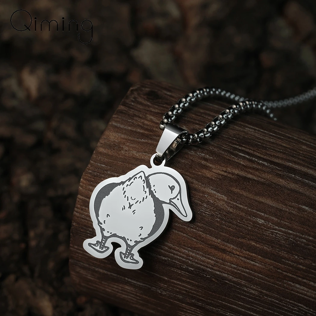 Stainless Steel Fluffy Duck Butt Looking Behind Animal Necklace For Women Cartoon Stainless Steel Jewelry Cute Charm Necklace 