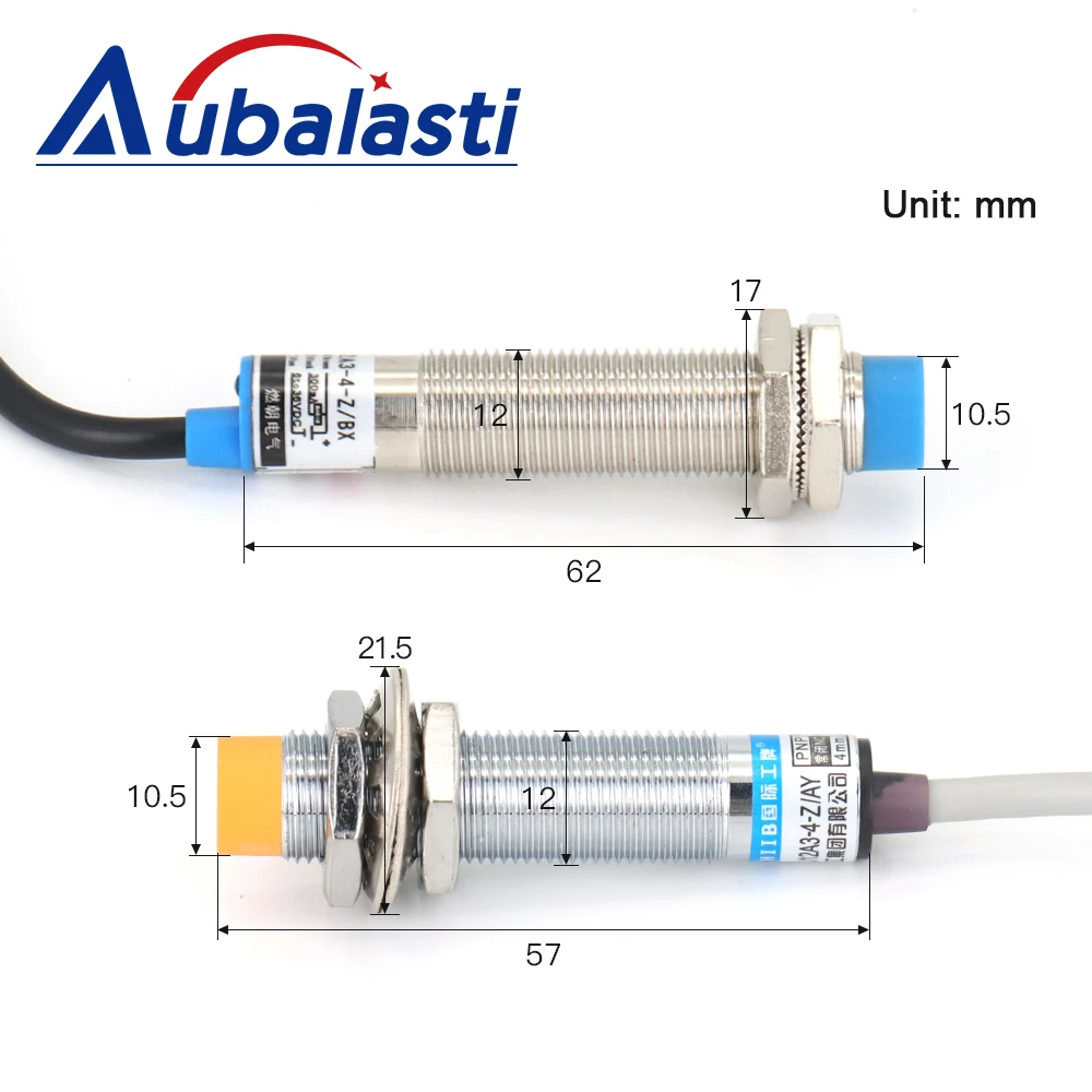 Sensor de Proximidade Indutivo Aubalasti Série LJ12A3-4-Z M12 4mm 6-36VDC 300mA NPN PNP NA NF