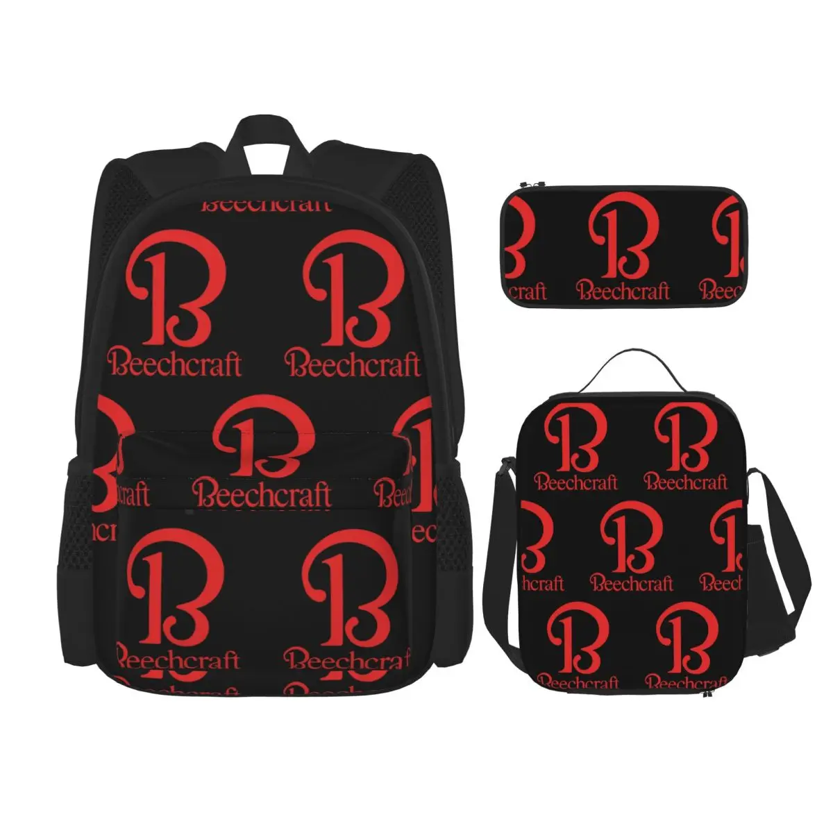 Beechcraft Aircraft Aviation Backpacks Boys Girls Bookbag School Bags Rucksack Lunch Bag Pen Bag Three-Piece Set