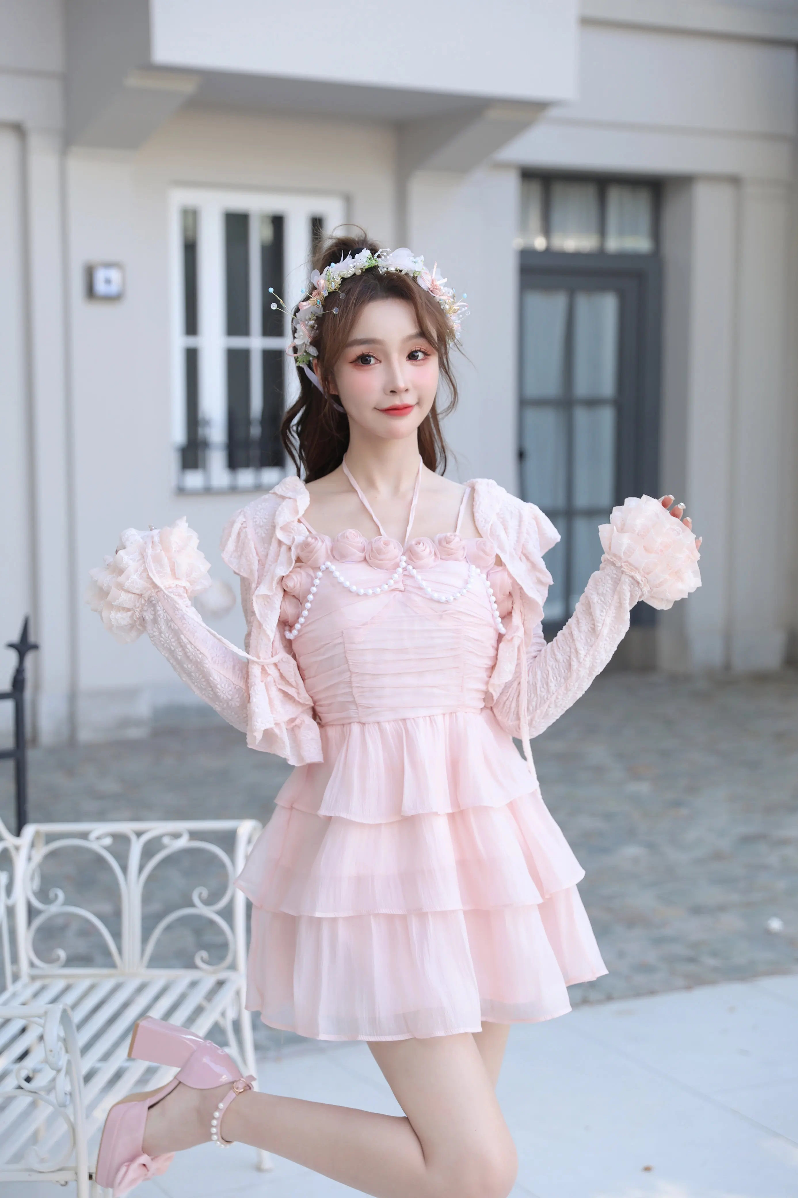 Lolita Bowknot Lace-up Fur Ball Cake Wooden Ear Loose Hollow Lace Cardigan Tops Spring Summer Sun Protection Short Coat Women