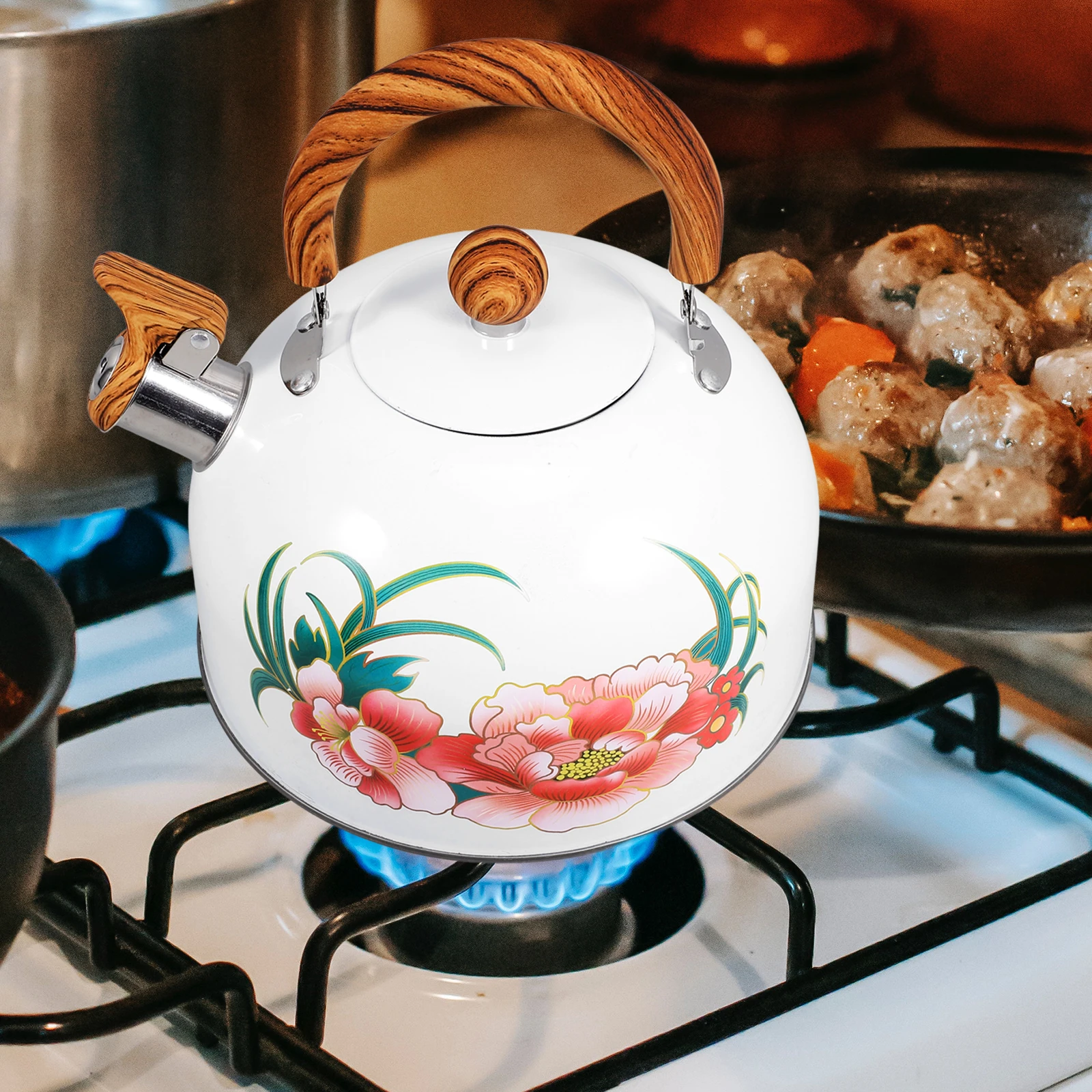 

Whistling Water Kettle Stainless Steel Tea Pot Comfortable Handle Fast Filling Home Office Kitchen Heating Sounding