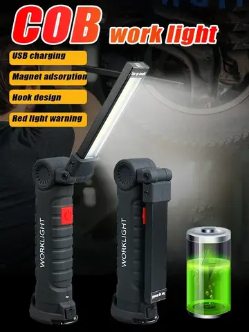COB LED Work Light Dimmable USB Rechargeable LED Flashlight Inspection Lamp With Magnetic Hook Power Bank 18650 Battery Torch