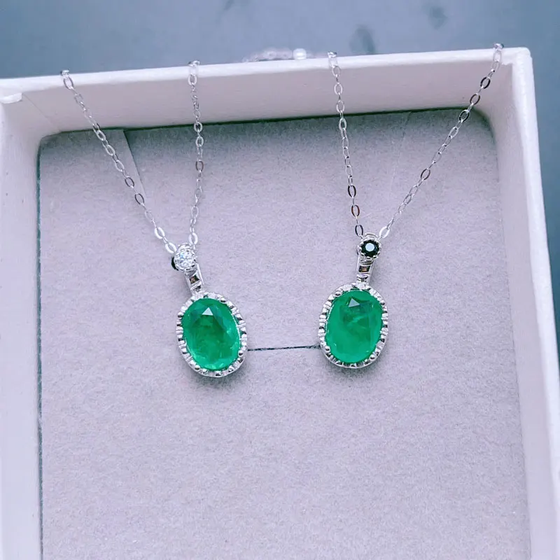 Best Price 925 Silver Manmade Emerald pendant Necklace 6mm*8mm 1ct Laboratory Emerald Pendant for lady wear Emerald Jewelry