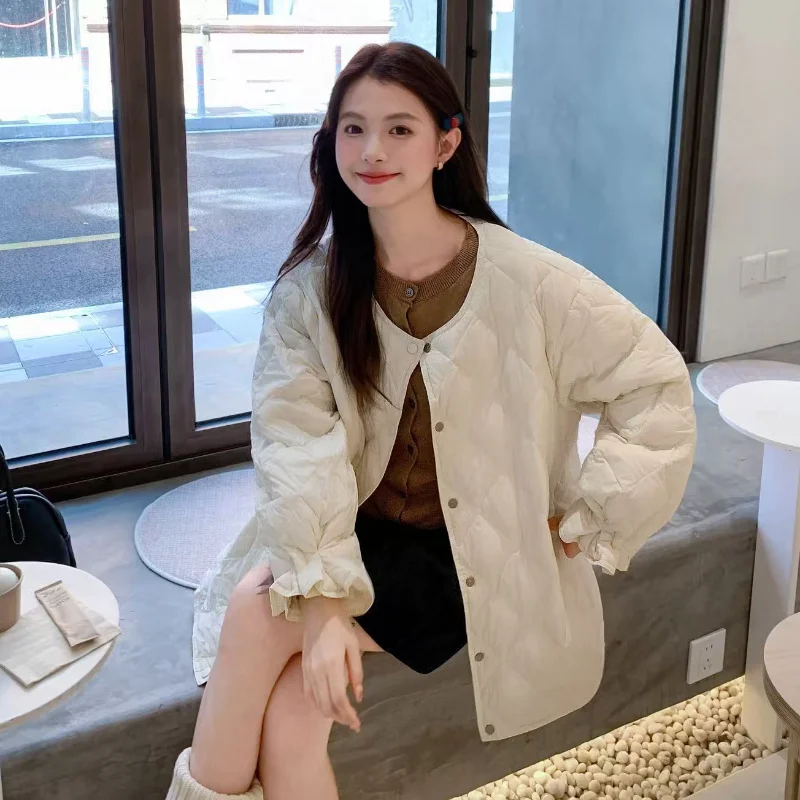 Piumino di media lunghezza 2025 Nuovo arrivo invernale Cappotto caldo casual da pendolare con motivo a diamanti ispessito oversize alla moda