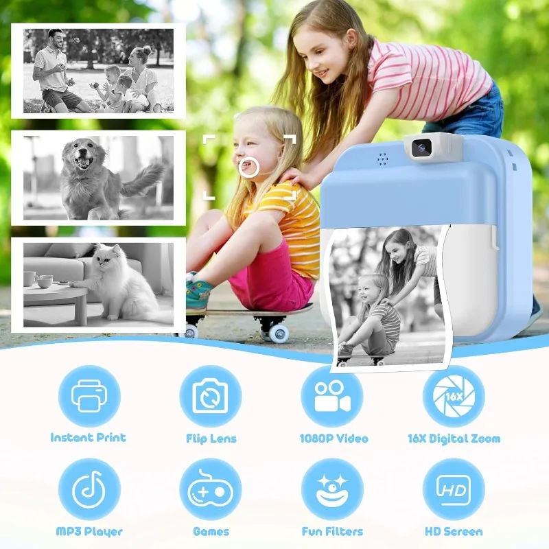 Kids Camera Instant Print - Digital Camera with Flip Lens,Instant Print Photos for Toddlers HD Selfie 1080P Video