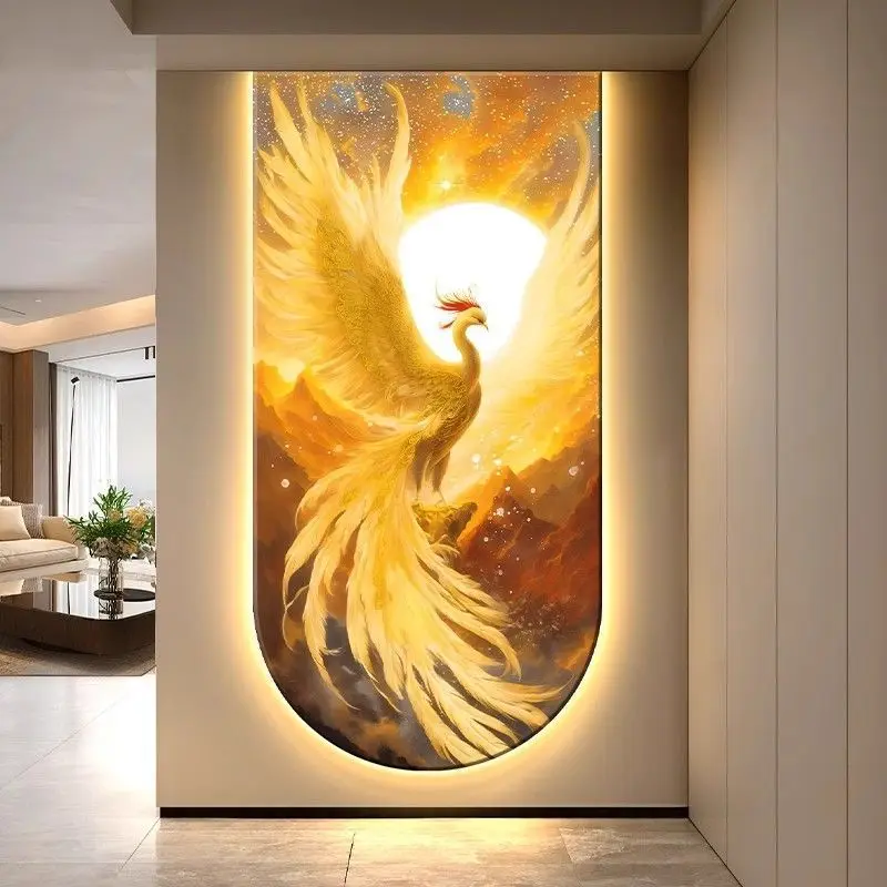 Modern light luxury bath fire phoenix entrance door decoration painting LED light painting high-end atmospheric wall murals