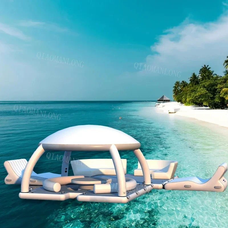 Raft Dock Air Mat Jet Ski Platform Customized Floating Inflatable Dock With Roof Tent Water Floating Island