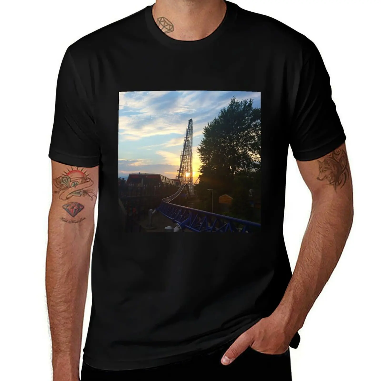 Sunset Through Coaster T-Shirt Street Fashion Casual Tee Shirt