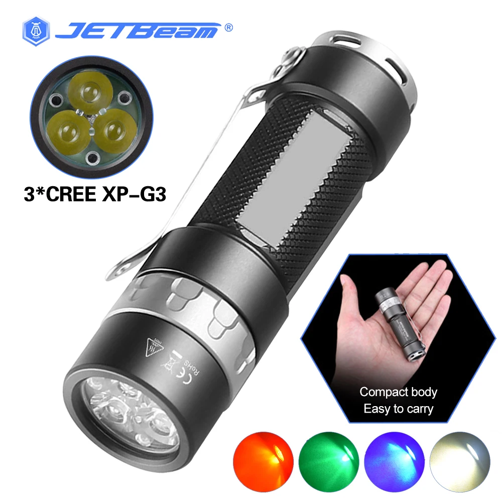 Jetbeam-RRT03キーホルダー懐中電灯、4色光源、ロータリーコントロール、ミニトーチ、1400lm