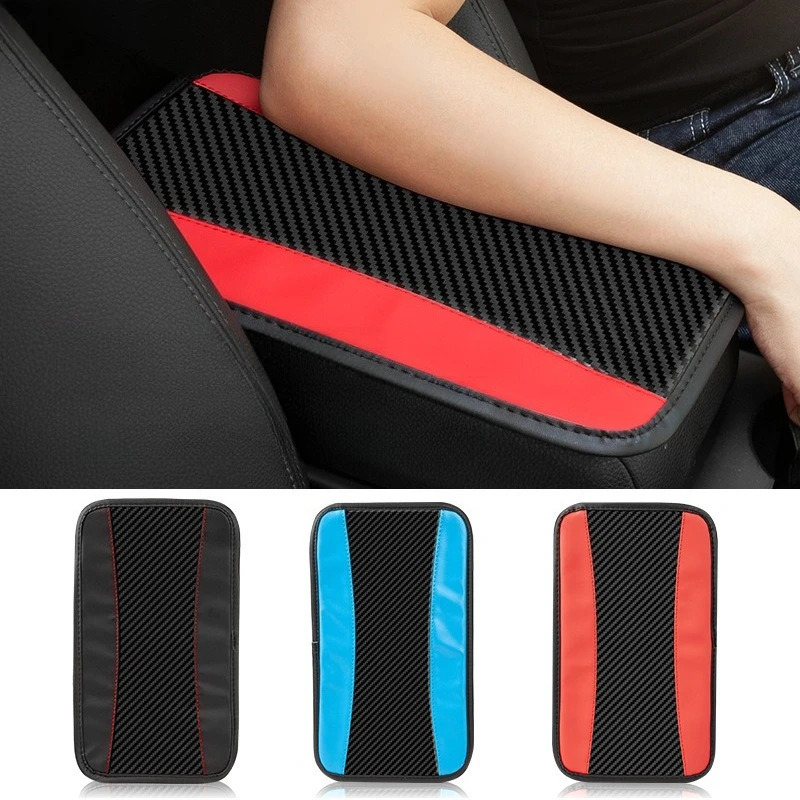Car Armrest Box Pad Color Matching Carbon Fiber Leather Four-season Universal Interior Products Anti-skid Protective Pad Car