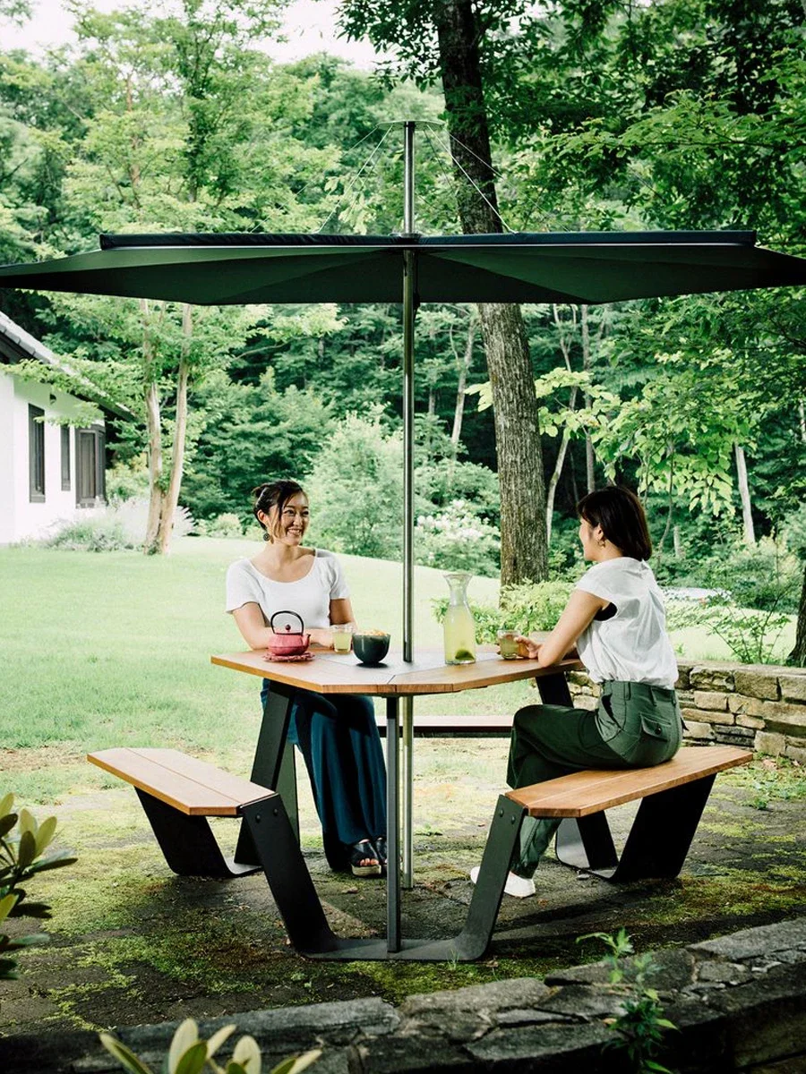 Outdoor canteen tables and chairs with umbrella kit one-piece long dining  public places wrought iron open-air garden