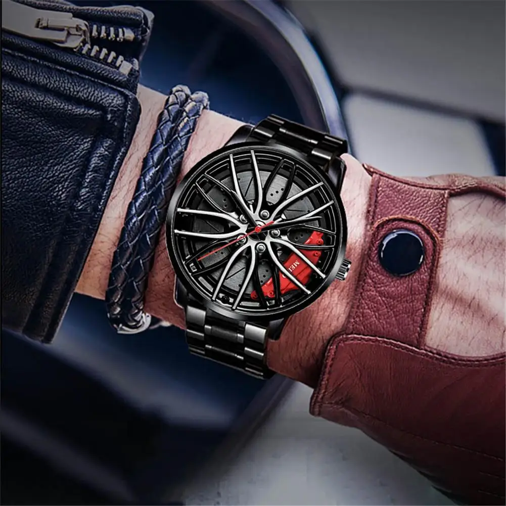 Car Wheel Rims Hub Men Quartz Watch Automatic Quartz Wristwatch Male Clock Round Dial Pointer Display Clasp Wristwatch Male Gift