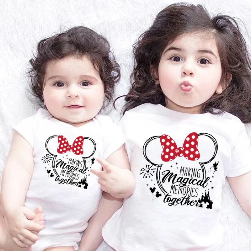 2024 Disney Trip Mickey Minnie Mouse Family Matching Shirts Cotton Dad Mom Bro Sis Kids T Shirt Baby Rompers Matching Clothes