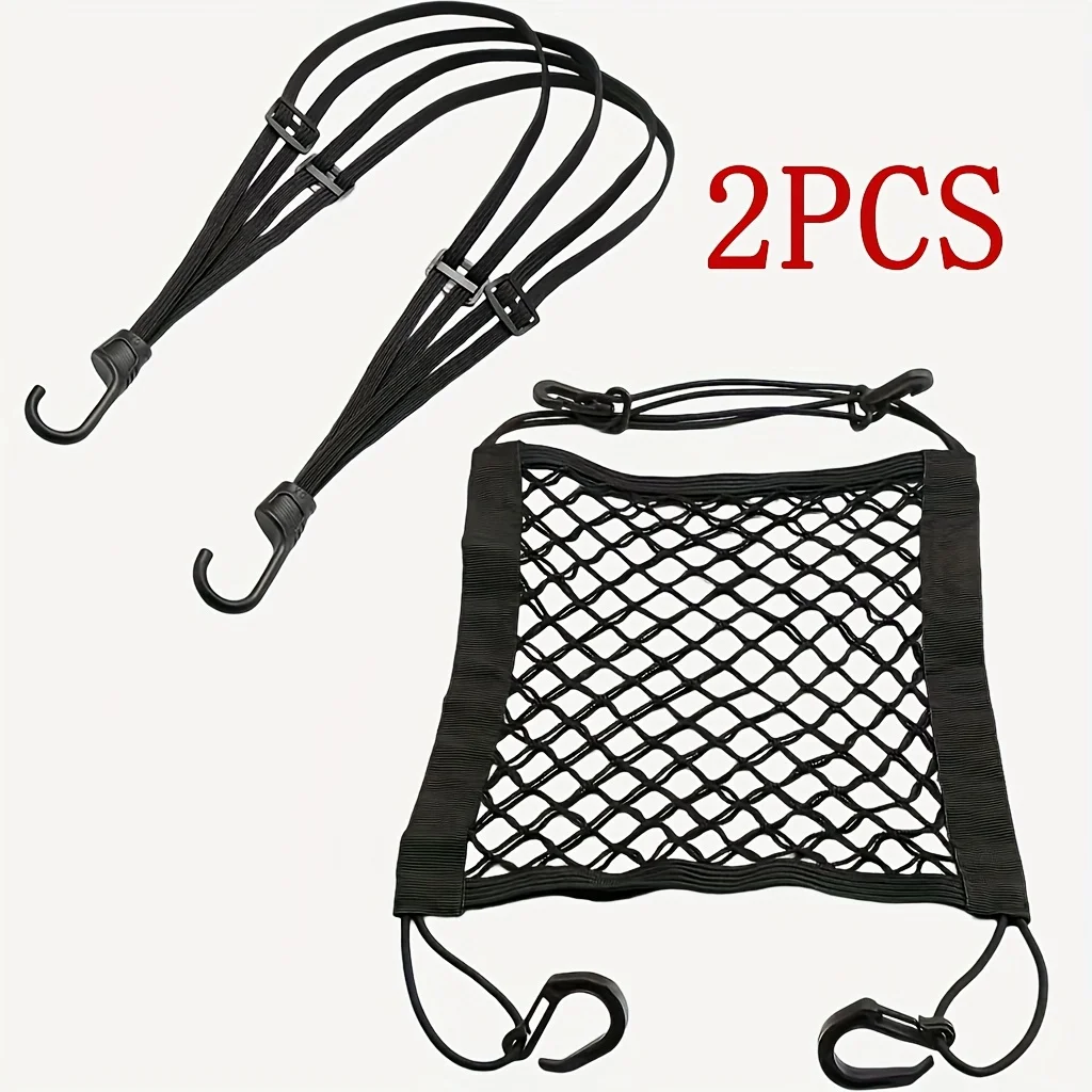 2Pcs/Set Travel and Cycling New Energy Binding Straps, Fixed Net, Elastic Motorcycle and Bicycle Hook Rope/Helmet Net Strap, Elastic Strap, Black Mesh Luggage Organizer, Secure Storage