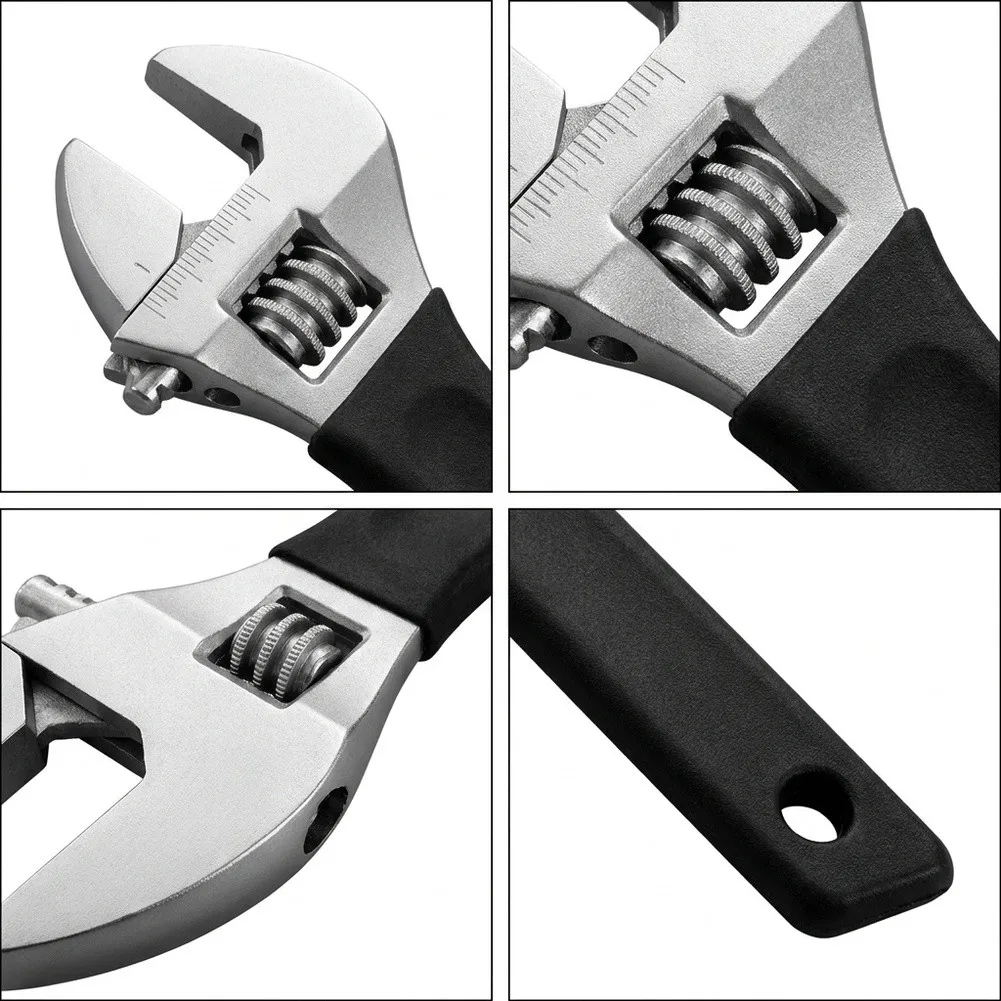 Industrial Grade Adjustable Wrench High Carbon Steel 250mm 300mm 375mm Wide Opening Up to 93mm Ergonomic Handle