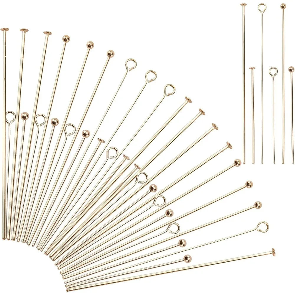 120pcs Jewelry Making Pin Kit 6 Style 1 2 Inch Real 18K Gold Plated Brass Eye Pins Flat Head Pins Ball Head Pins for Necklace