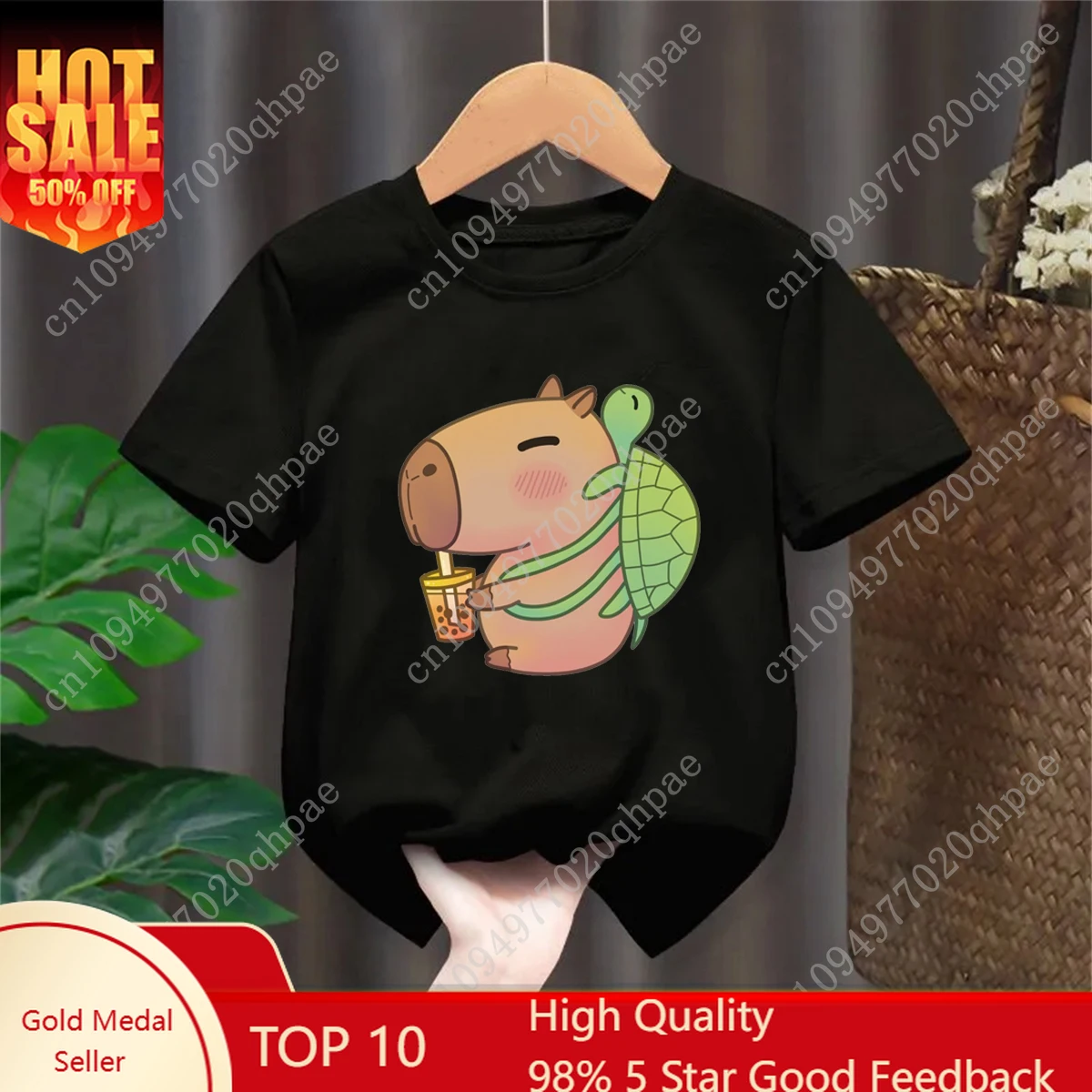 

Funny T Shirt Capybara With Turtle Loves Bubble Milk Tea Printed T Shirt Girls/Boys Kawaii Kids Clothes Harajuku Shirt Tops