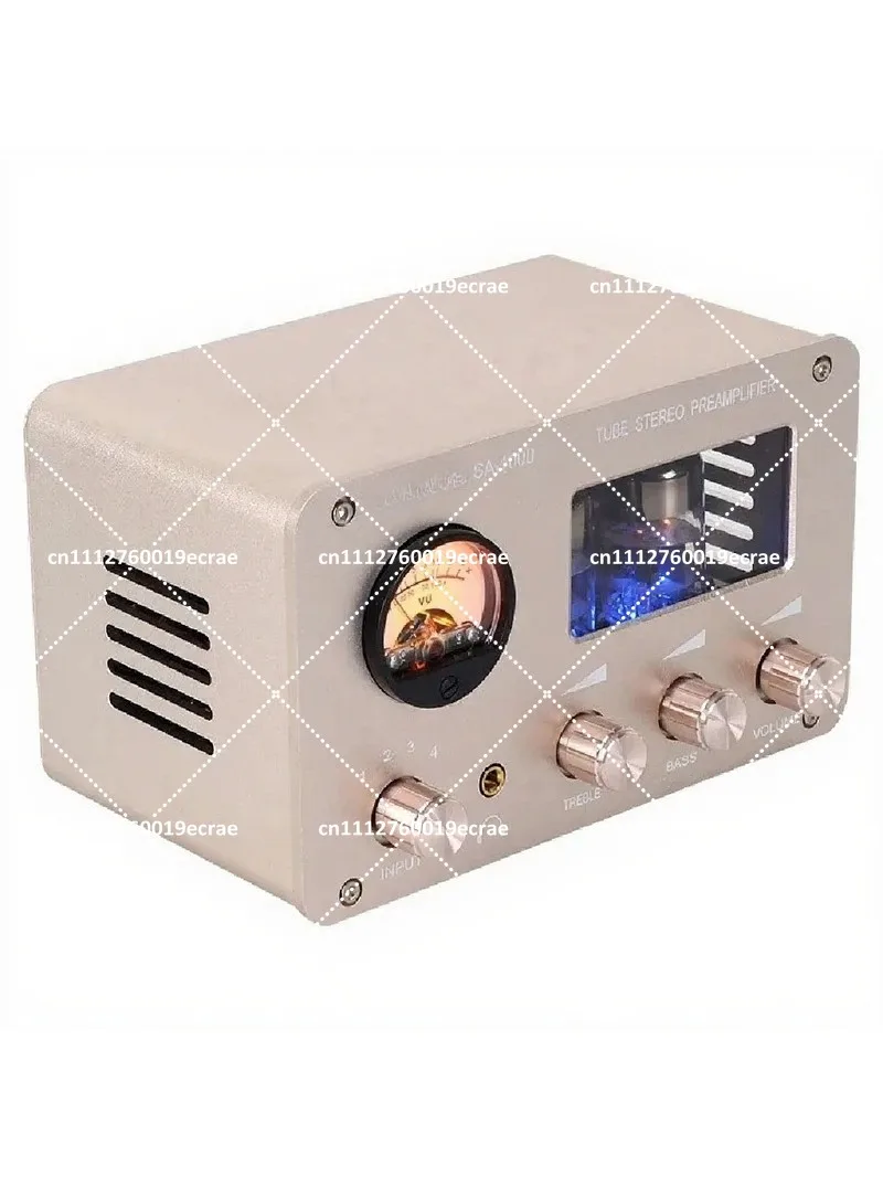 Tube 4-Input 2-Output HiFi Preamp with Built-in VU Meter High-Bass Adjustment Headphone Amplifier