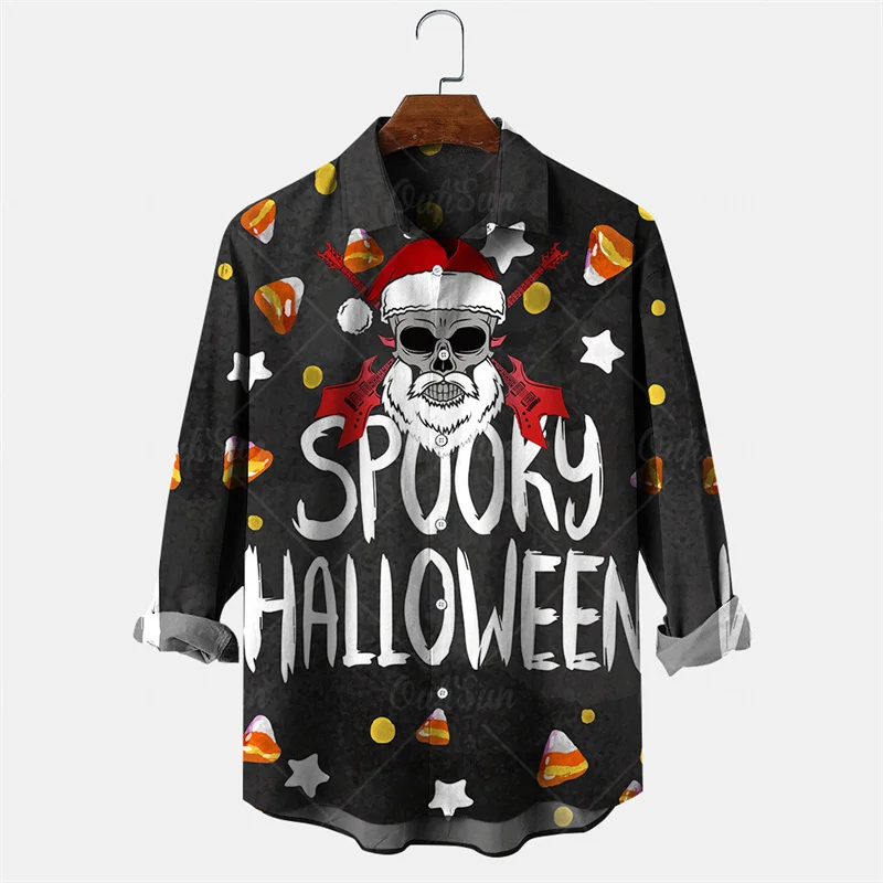 Halloween Party Tuxedo Męska koszula z długim rękawem 3D Horror Print Pattern Luksusowa koszula z klapą Premium Horror Tops