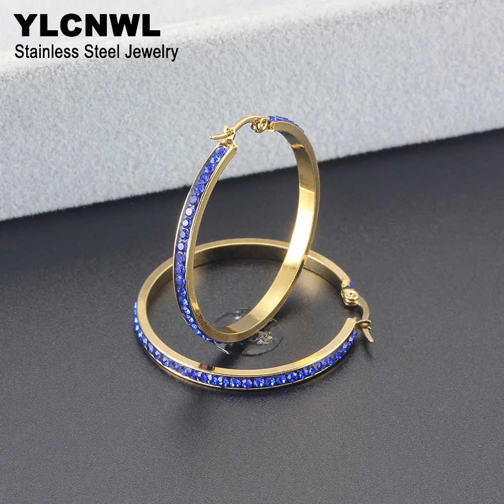 أقراط طارة من حجر الراين من الفولاذ المقاوم للصدأ للنساء ، مجوهرات فاخرة ، ألوان متعددة ، لون ذهبي ، جولة ، أزياء ، هدية زفاف #1