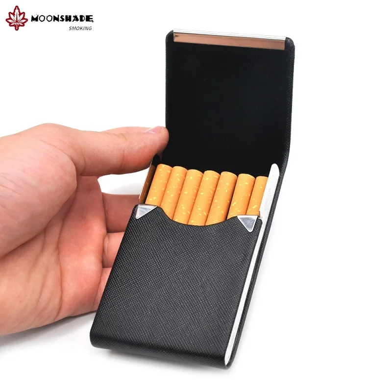 MOONSHADE High Qulity Cigarette Case Portable Leather Magnetic Buckle Flip Cover Lighter Card Storage Cigarette Accessories