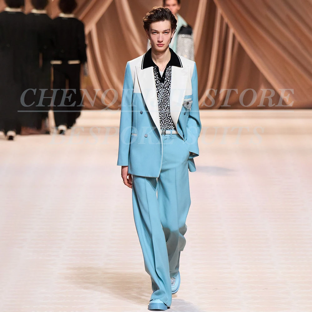 

Fashion Men's Suits 2 Piece Jacket Pants Luxury Double Breasted Peak Lapel Blazer High Quality Male Clothing Outfits Terno