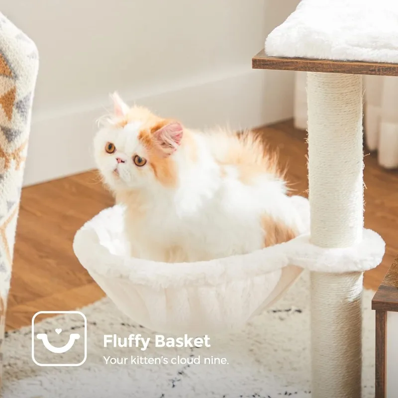 Imagem -05 - Feandrea-árvore de Madeira para Gatos Pequena Torre do Gato Condomínio Moderno com Arranhões Gatos Interiores e Gatinhos