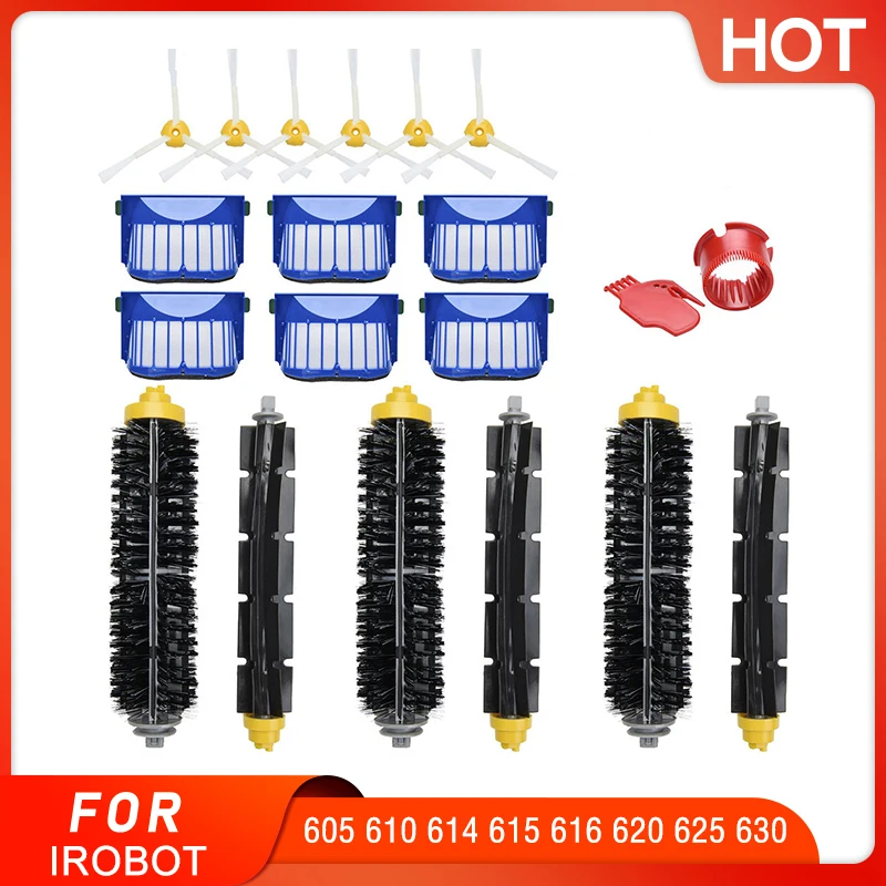 Filtro de repuesto para iRobot Roomba serie 600, 605, 610, 614, 615, 616, 620, 625, 630, cepillo de cerdas, batidor de vacío, cepillo lateral