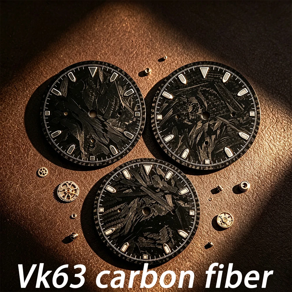 carbon-fiber-watch-dial-for-vk63-movement-luminous-marker-watch-face-wristwatch-mod-replacement-accessories-watch-modified-parts