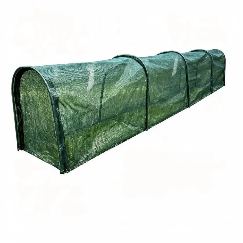 Chicken Tunnel Kit Featuring UV Shielding Net Zippered Interface for Integration and Foldable Support Frame Design