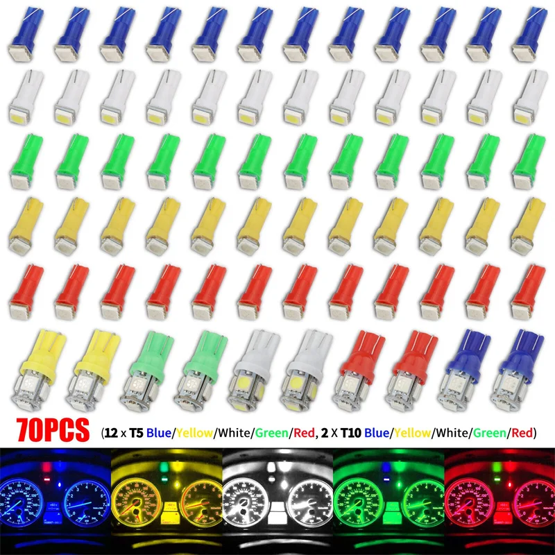 

70PCS T5 T10 5050-SMD LED Speedometer Instrument Gauge Cluster Dash Light Bulbs