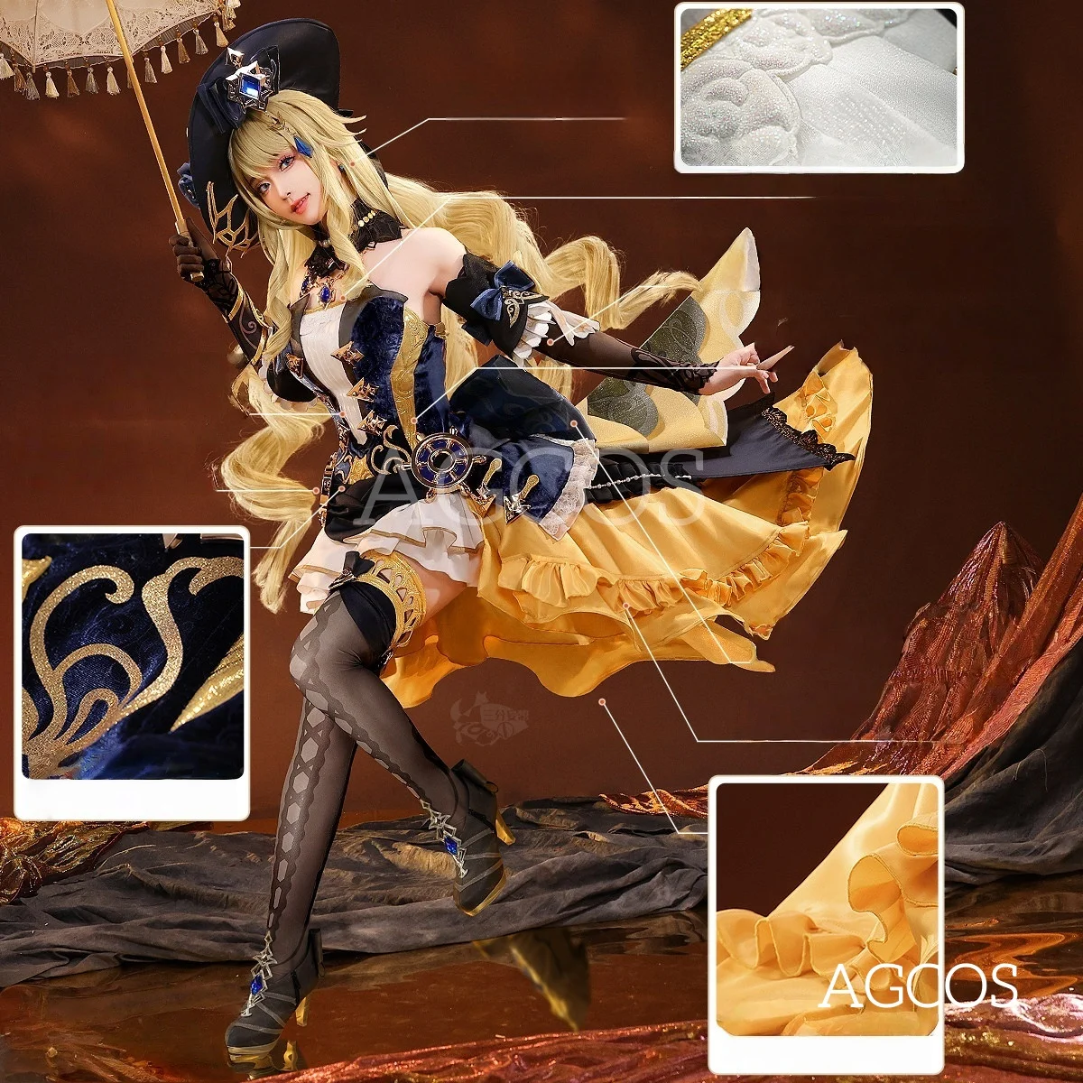 

AGCOS Genshin Impact Navia Caspar Cosplay Costume Christmas Outfits Dress Game Navia Clothes Costumes Cosplay
