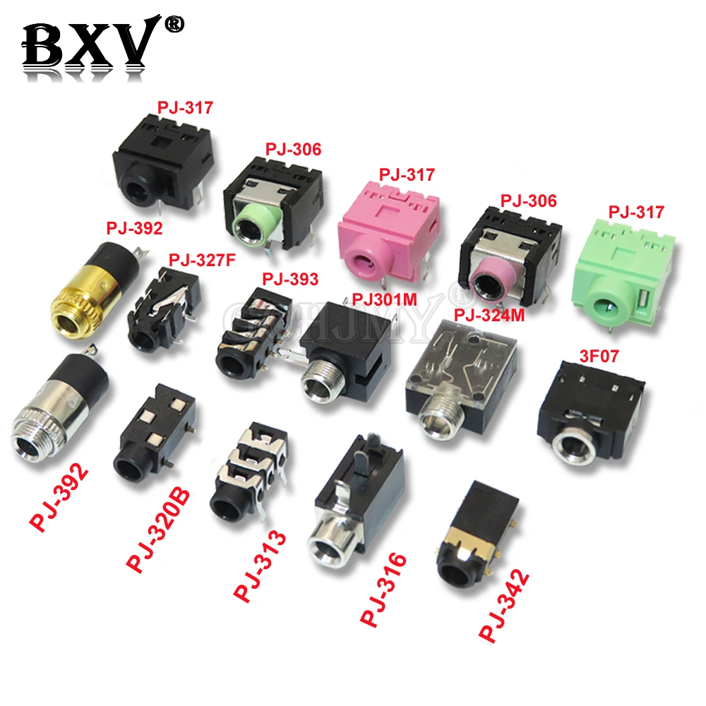 5PCS 3.5MM PJ-392 Audio Connector PJ-327F PJ320B PJ301M PJ-342 PJ-313 PJ-324M PJ-317 PJ-313 PJ-306 PJ-393 Stereo Female Socket 