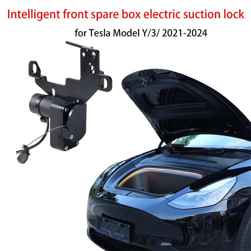 Car Front Spare Box Electric Lock Soft-closing For Tesla Model 3 Y 2021-2024 Automatic Adsorption Easy Installation