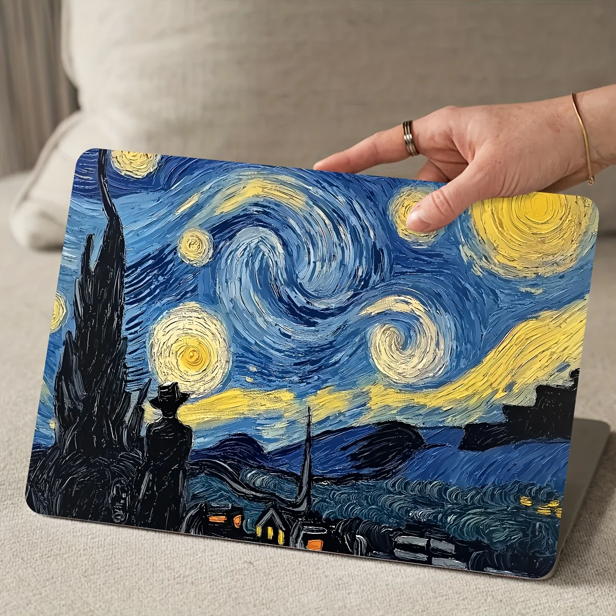 Art notebook computer skin sticker - scratch resistant, designed by Van Gogh Starry Night, suitable for HP, Lenovo, Apple, Asus-