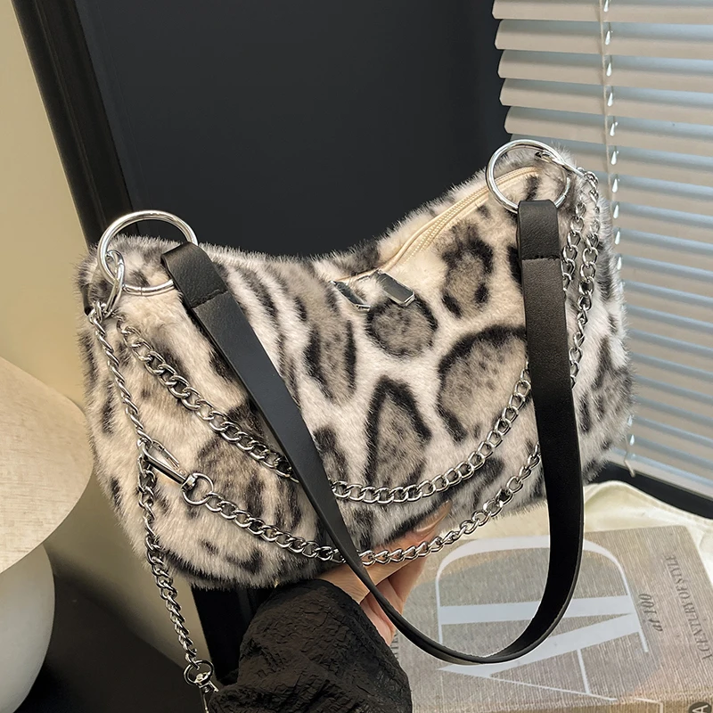 

High Quality Women Faux Fur Handbags Fashion Ladies Chain Shoulder Messenger Bag Casual Female Zipper Crossbody Bags for Women