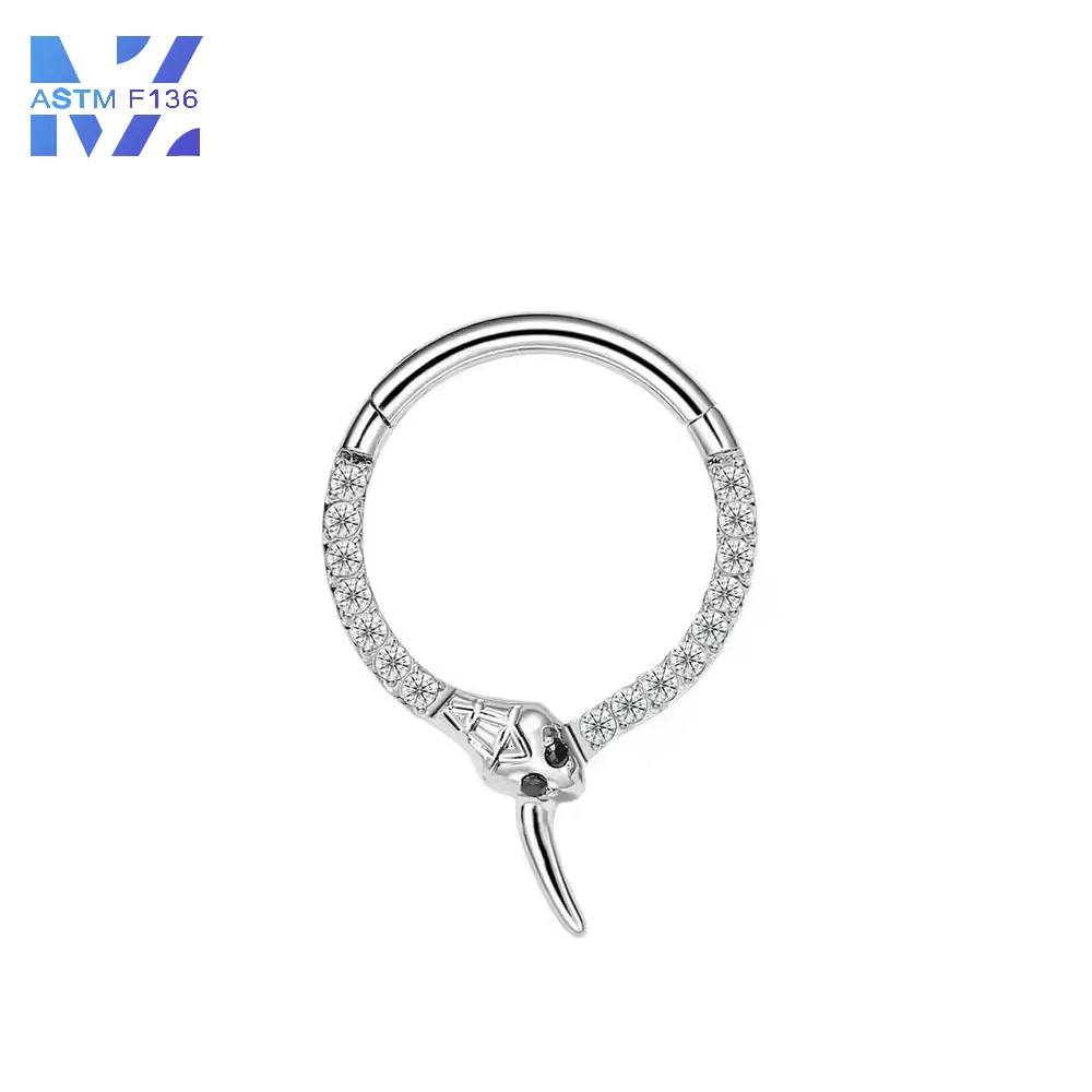 1pcs F136 Titanium Snake Nose Stud with Zirconia Body Piercing Jewelry Snake Head Shape Nose Ring