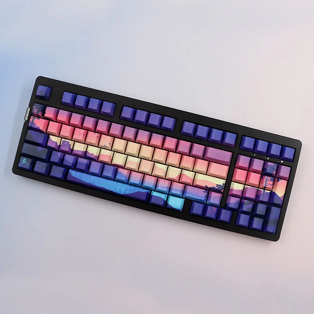 Purple Ambient Side Engraved Transparent Keycap Thermal Sublimation Adaptation 68/75/96/104 Mechanical Keyboard