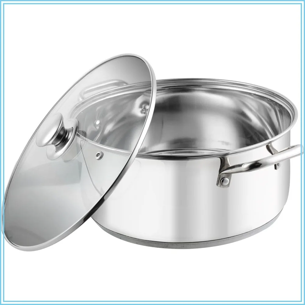 Stainless Steel Casserole Glass Lid Riveted Handles 20 cm 3 L Induction Gas Stove Silver