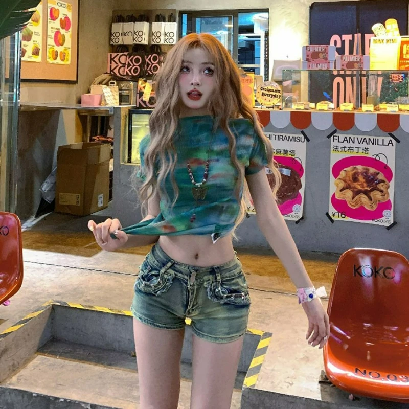 Mint Mambo Green Short-sleeved T-shirt for Women 2026 Summer New Style Fashionable Slimming Pure and Sexy Spice Girl Style Top