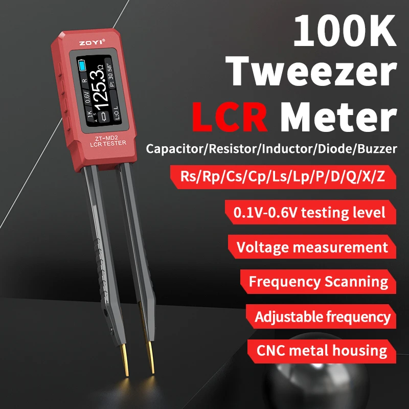 ZOYI ZT-MD2 Automatic RLC/ESR Tester SMD Component Tweezers Multimeter Capacitance Resistance Meter for Electronic Component Tes