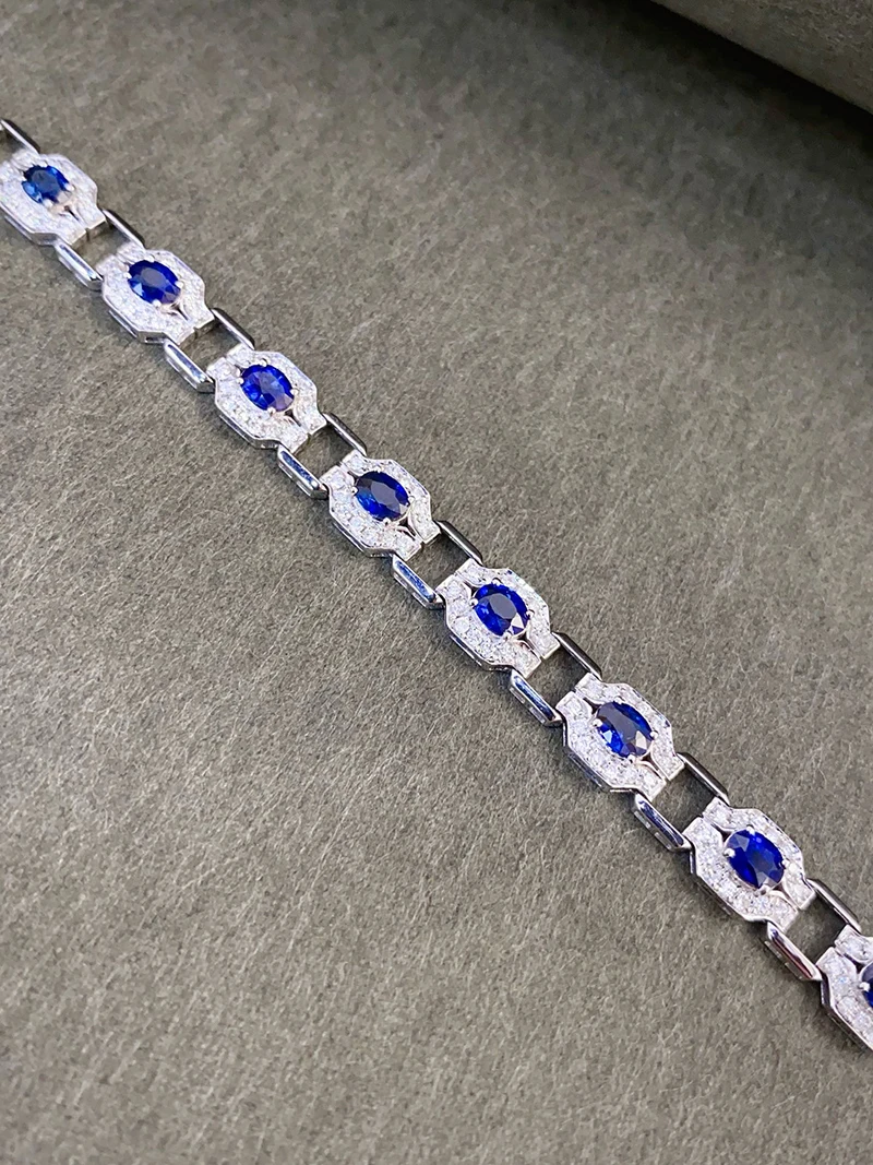 LUOWEND 100% 18K White Gold Bracelet Luxury Diamond Jewelry Natural Sapphire Bracelet for Women Fashion Style Senior Banquet