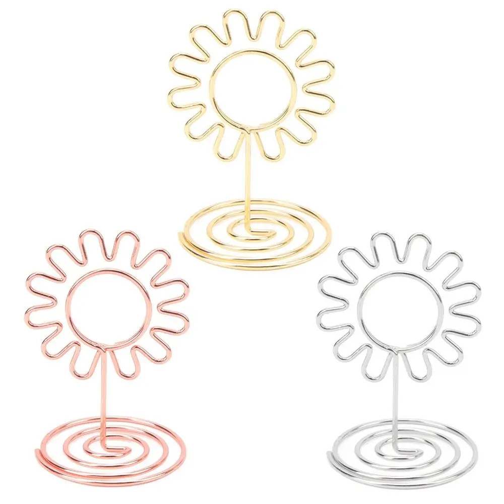 20PCS Sunflower Shape Wire Table Picture Photo Holder 5*3.5cm Compact Size Wire Table Card Holder Metal Material
