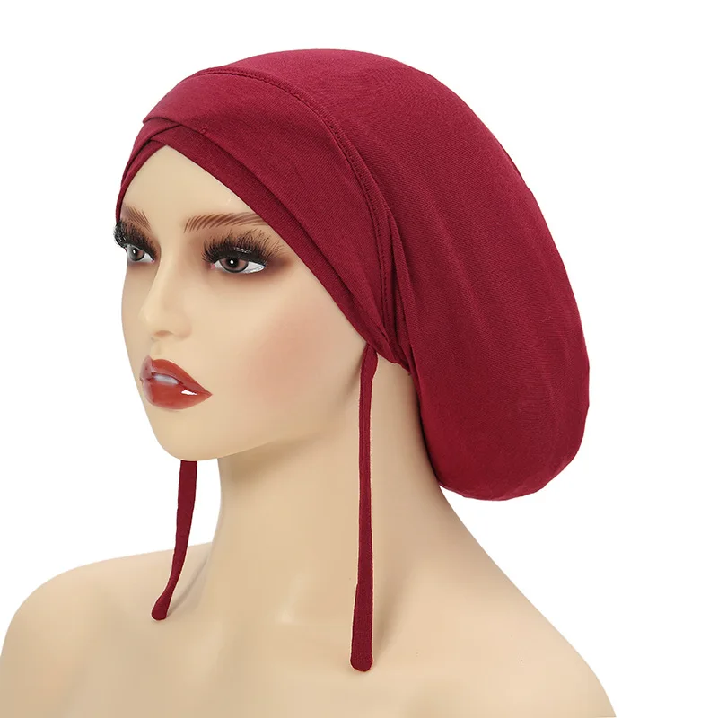 

Plain Women Muslim Hijab Inner Hat Beanies Turbante Chemo Cap Ninja Tie Back Islamic Headwear Wrap Scarf Under Scarf Headcover