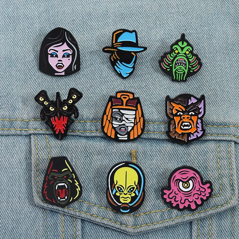 Creative Movie Character Design Alloy Badges, Fun Horror Image Series Brooches, Clothing Accessories, Pins as Gifts for Friends