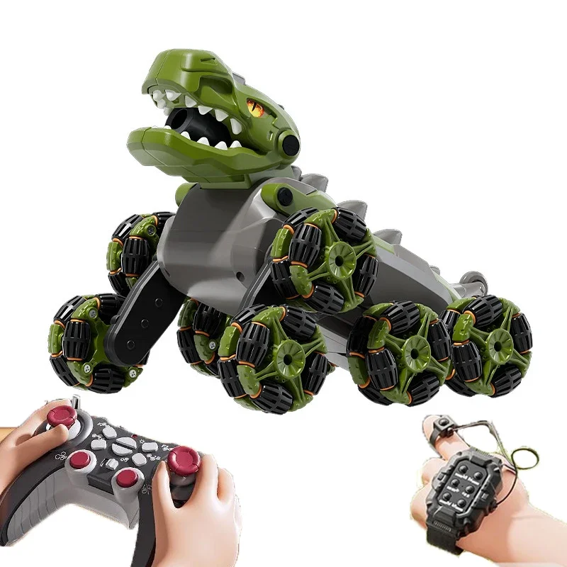 恐竜RCスタントカー 8輪メカニカルロボット ライトスプレー付き 子供用 リモートジェスチャーセンシングコントロール 電子ペットおもちゃ車